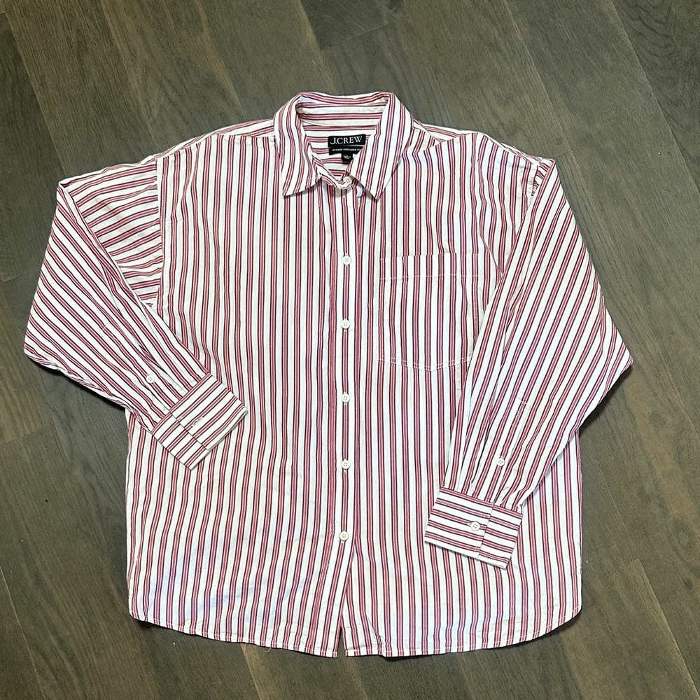 J. Crew Women's Etienne Pink and White Striped Button-Down Shirt